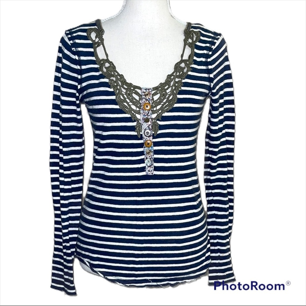 We the Free henley long sleeve striped top